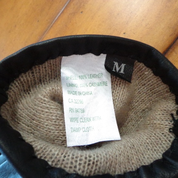 FIRM NWT Auclaire Glace Leather Cashmere Gloves Lining W's M Black - Picture 2 of 7